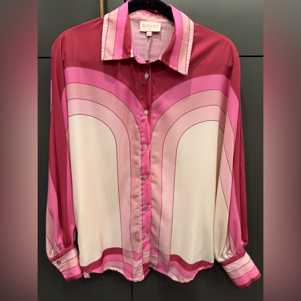 Ciebon Oversized Retro Stripe Button Down Blouse – XS - Picture 2 of 4